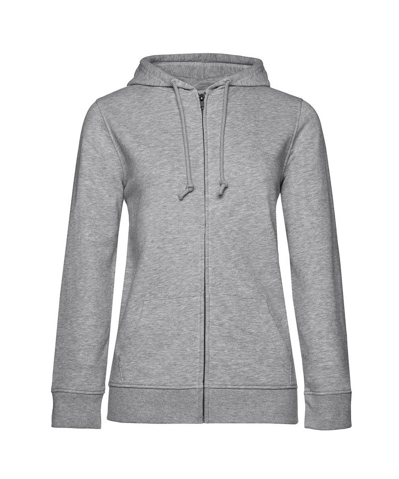 B&C Organic Zipped Hood Women's in Heather Grey by B & C Collection — Custom branded clothing by Print Press, featuring premium embroidery produced in our specialist print lab in the UK.