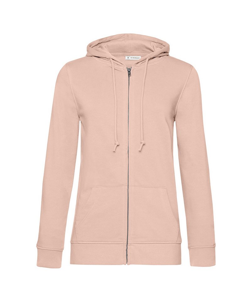 B&C Organic Zipped Hood Women's in Soft Rose by B & C Collection — Custom branded clothing by Print Press, featuring premium embroidery produced in our specialist print lab in the UK.
