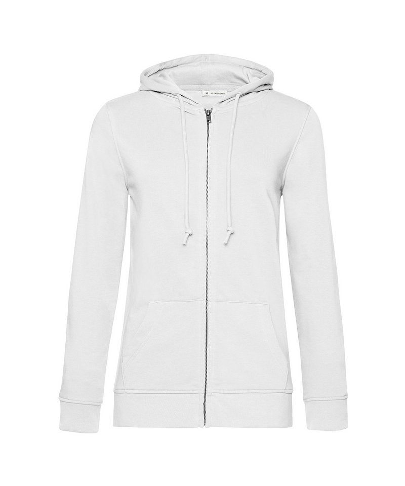 B&C Organic Zipped Hood Women's in White by B & C Collection — Custom branded clothing by Print Press, featuring premium embroidery produced in our specialist print lab in the UK.