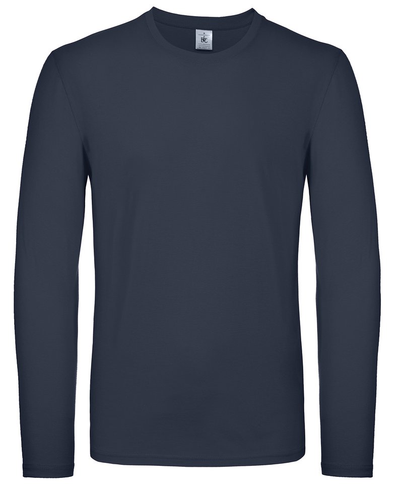 B&C E150 Long Sleeve in Navy by B & C Collection — Custom branded clothing by Print Press, featuring premium embroidery produced in our specialist print lab in the UK.