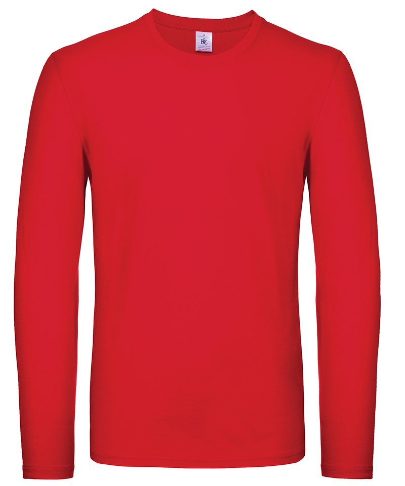 B&C E150 Long Sleeve in Red by B & C Collection — Custom branded clothing by Print Press, featuring premium embroidery produced in our specialist print lab in the UK.