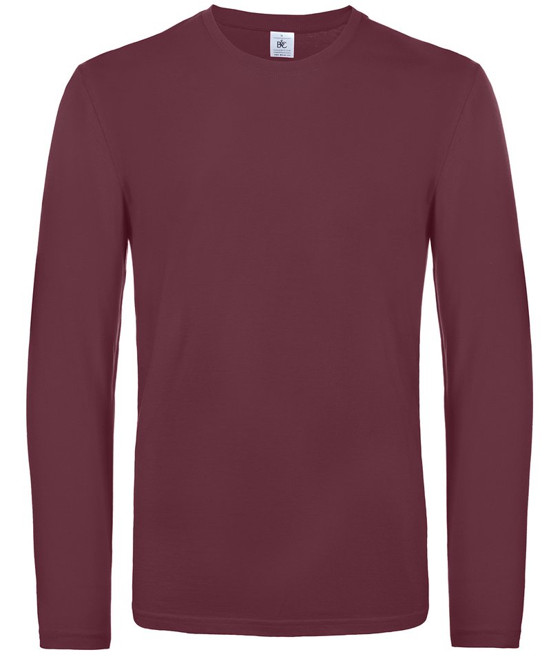 B&C E190 Long Sleeve in Burgundy by B & C Collection — Custom branded clothing by Print Press, featuring premium embroidery produced in our specialist print lab in the UK.
