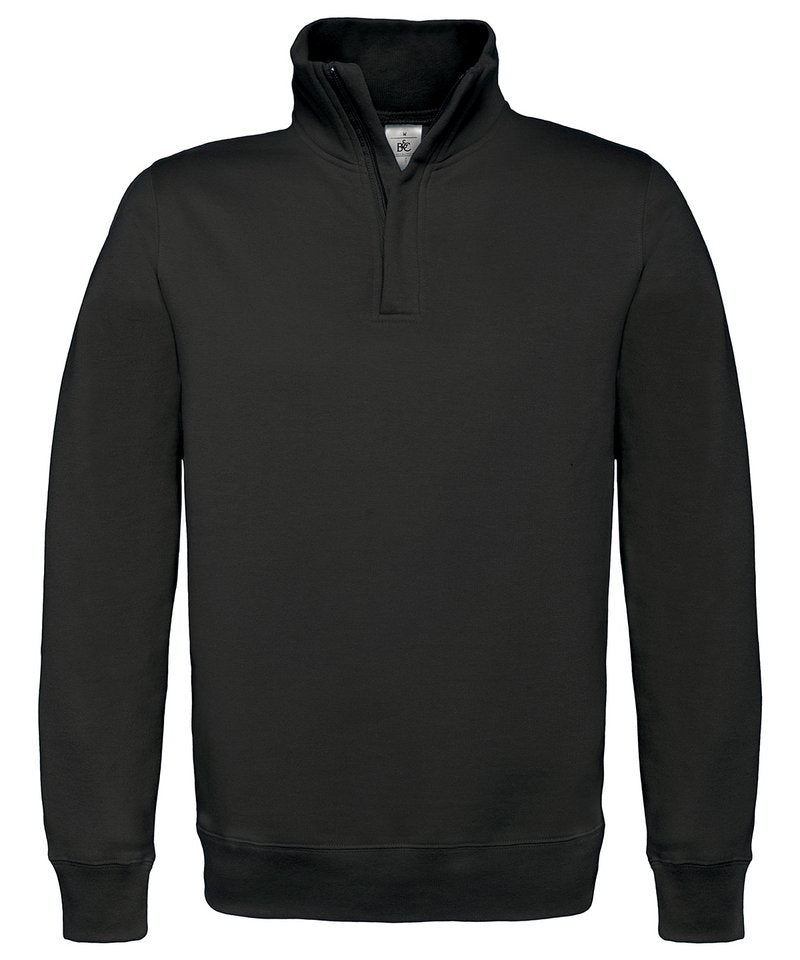 B&C Id.004 ¼ Zip Sweatshirt in Black by B & C Collection — Custom branded clothing by Print Press, featuring premium embroidery produced in our specialist print lab in the UK.