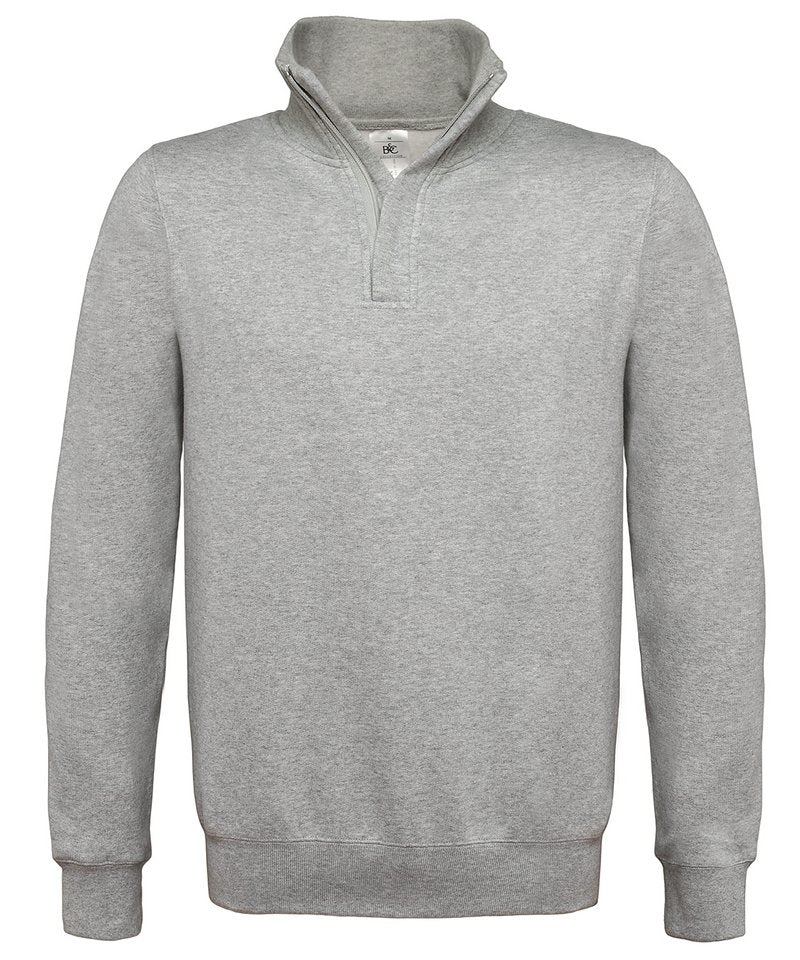 B&C Id.004 ¼ Zip Sweatshirt in Heather Grey by B & C Collection — Custom branded clothing by Print Press, featuring premium embroidery produced in our specialist print lab in the UK.