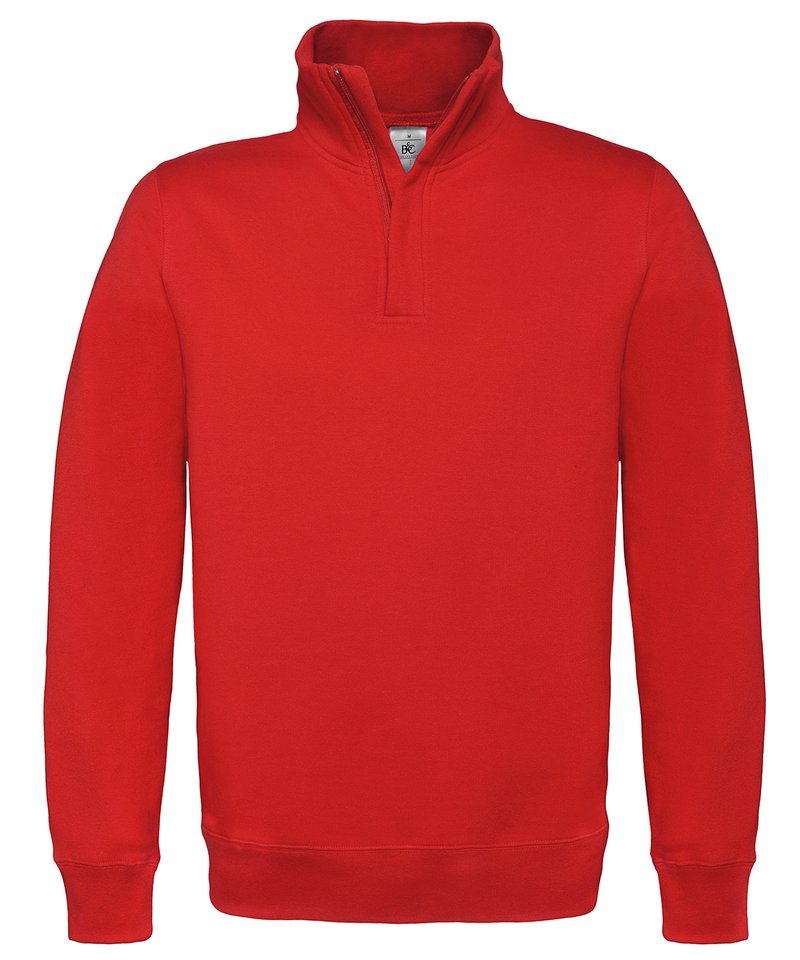 B&C Id.004 ¼ Zip Sweatshirt in Red by B & C Collection — Custom branded clothing by Print Press, featuring premium embroidery produced in our specialist print lab in the UK.