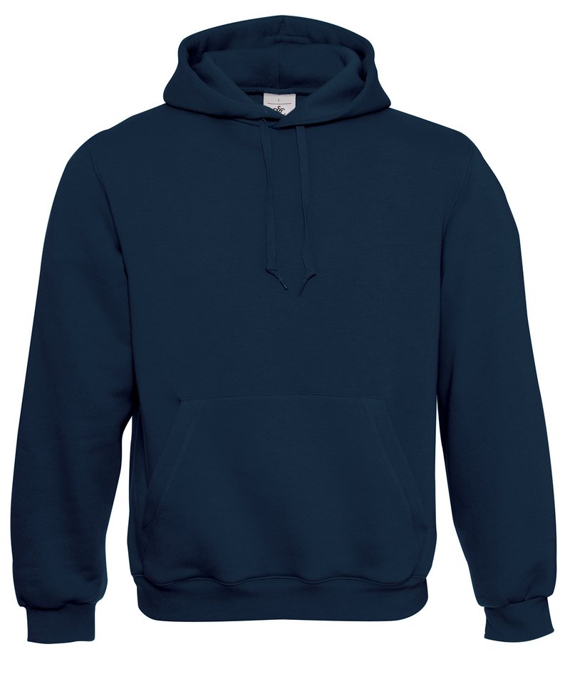 B&C Hooded Sweatshirt in Navy by B & C Collection — Custom branded clothing by Print Press, featuring premium embroidery produced in our specialist print lab in the UK.