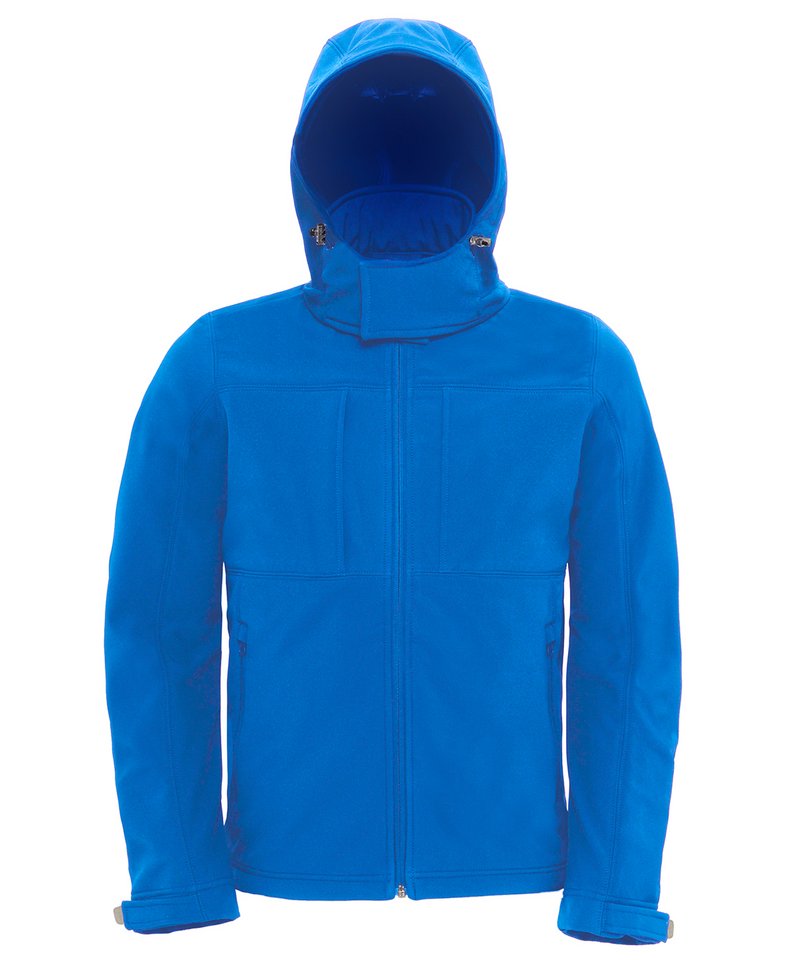 B&C Hooded Softshell Men's in Azure by B & C Collection — Custom branded clothing by Print Press, featuring premium embroidery produced in our specialist print lab in the UK.
