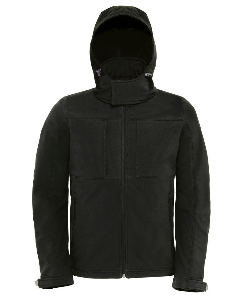 B&C Hooded Softshell Men's in Black by B & C Collection — Custom branded clothing by Print Press, featuring premium embroidery produced in our specialist print lab in the UK.