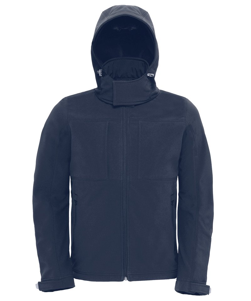 B&C Hooded Softshell Men's in Navy by B & C Collection — Custom branded clothing by Print Press, featuring premium embroidery produced in our specialist print lab in the UK.