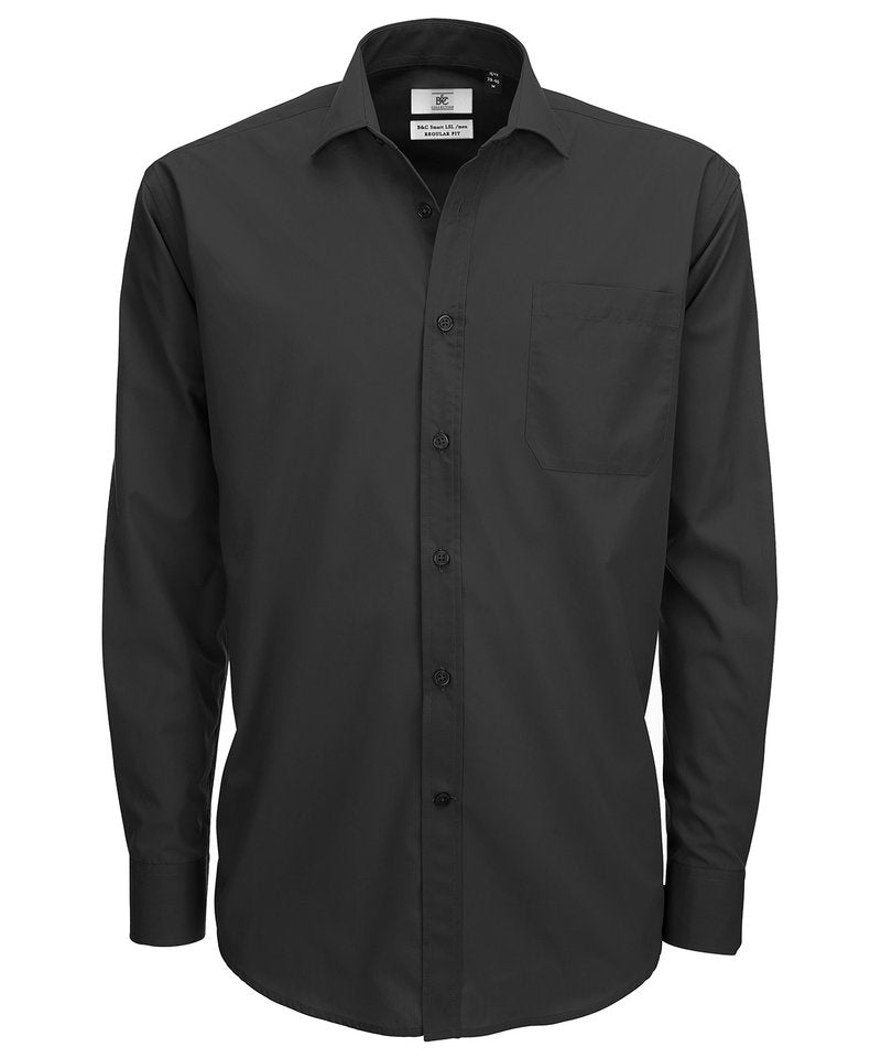 B&C Smart Long Sleeve Men's in Black by B & C Collection — Custom branded clothing by Print Press, featuring premium embroidery produced in our specialist print lab in the UK.