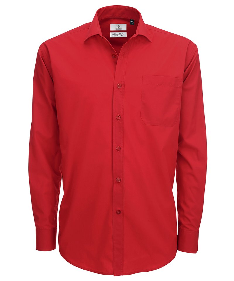 B&C Smart Long Sleeve Men's in Deep red by B & C Collection — Custom branded clothing by Print Press, featuring premium embroidery produced in our specialist print lab in the UK.