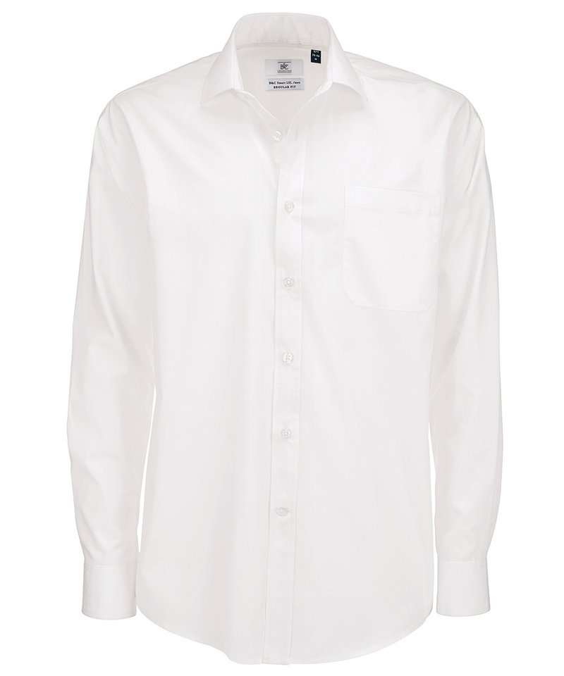 B&C Smart Long Sleeve Men's in White by B & C Collection — Custom branded clothing by Print Press, featuring premium embroidery produced in our specialist print lab in the UK.