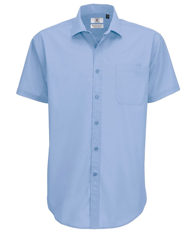 B&C Smart Short Sleeve Men's in Business Blue by B & C Collection — Custom branded clothing by Print Press, featuring premium embroidery produced in our specialist print lab in the UK.