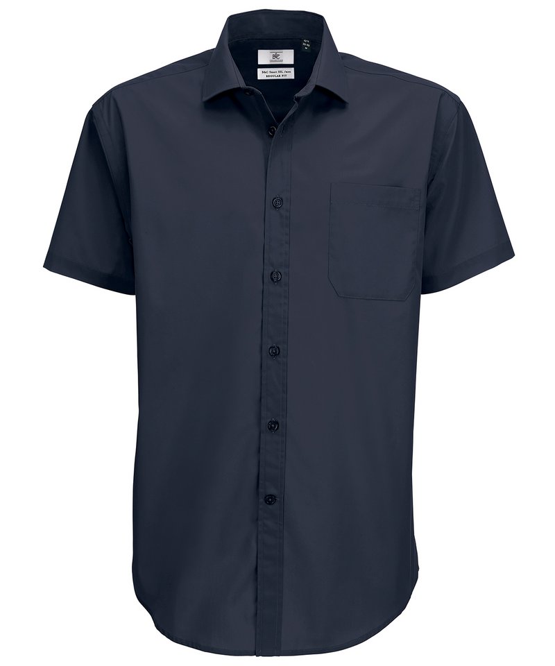 B&C Smart Short Sleeve Men's in Navy by B & C Collection — Custom branded clothing by Print Press, featuring premium embroidery produced in our specialist print lab in the UK.