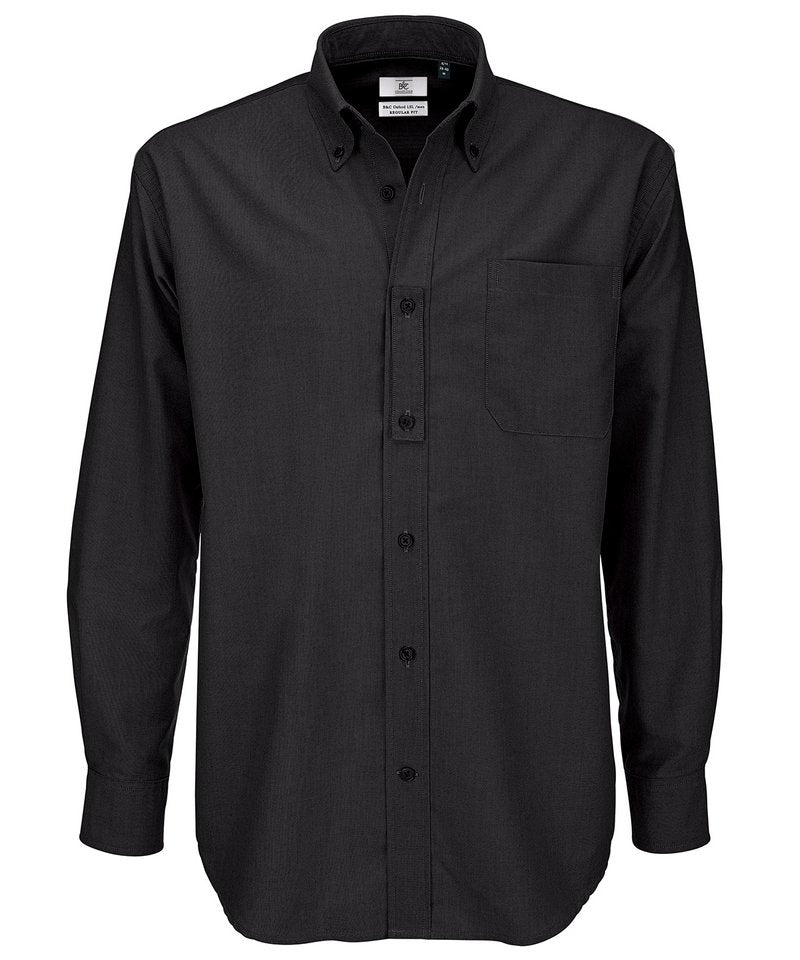 B&C Oxford Long Sleeve Men's in Black by B & C Collection — Custom branded clothing by Print Press, featuring premium embroidery produced in our specialist print lab in the UK.