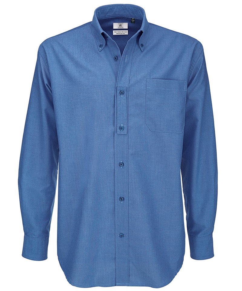 B&C Oxford Long Sleeve Men's in Blue Chip by B & C Collection — Custom branded clothing by Print Press, featuring premium embroidery produced in our specialist print lab in the UK.