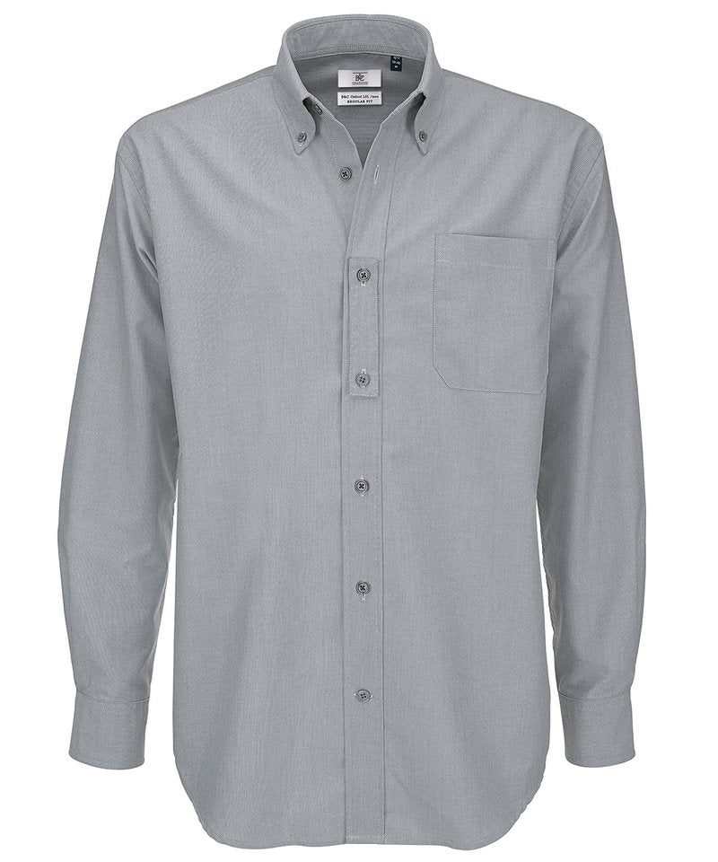 B&C Oxford Long Sleeve Men's in Silver Moon by B & C Collection — Custom branded clothing by Print Press, featuring premium embroidery produced in our specialist print lab in the UK.