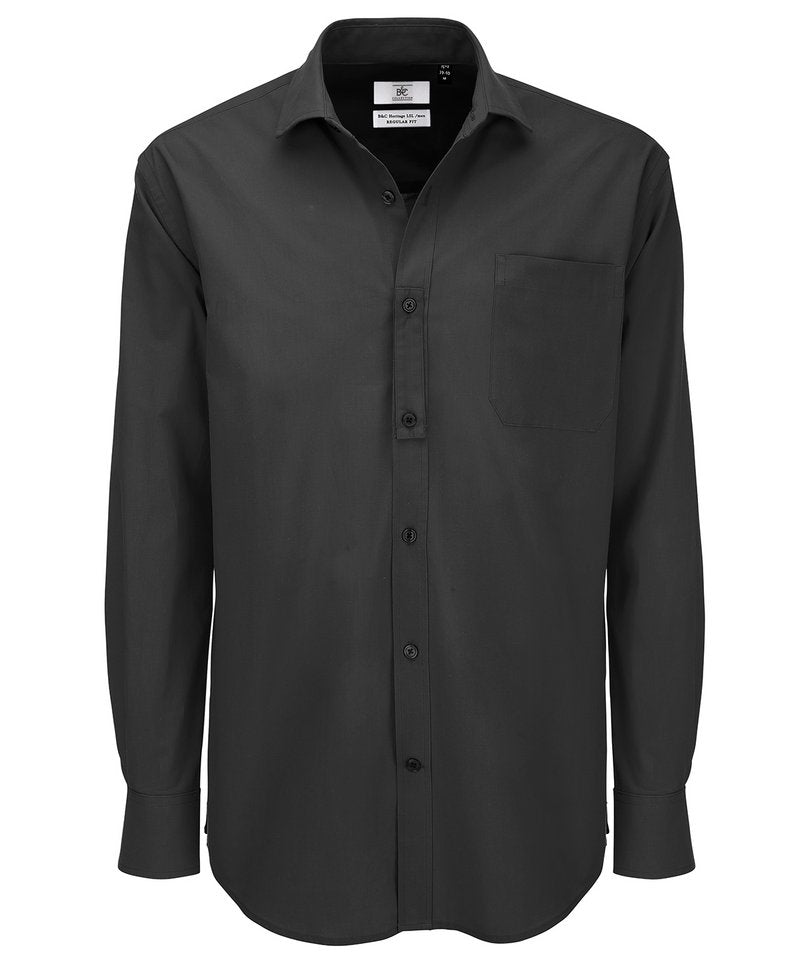 B&C Heritage Long Sleeve Men's in Black by B & C Collection — Custom branded clothing by Print Press, featuring premium embroidery produced in our specialist print lab in the UK.