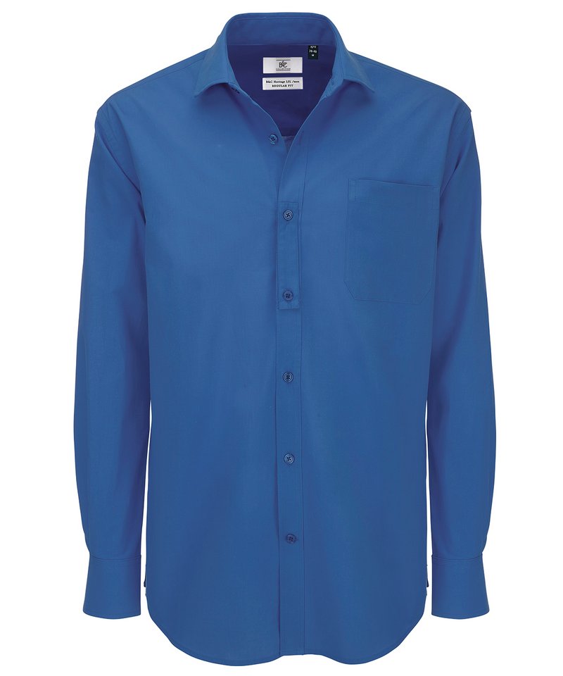 B&C Heritage Long Sleeve Men's in Blue Chip by B & C Collection — Custom branded clothing by Print Press, featuring premium embroidery produced in our specialist print lab in the UK.