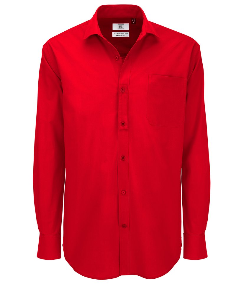 B&C Heritage Long Sleeve Men's in Deep Red by B & C Collection — Custom branded clothing by Print Press, featuring premium embroidery produced in our specialist print lab in the UK.