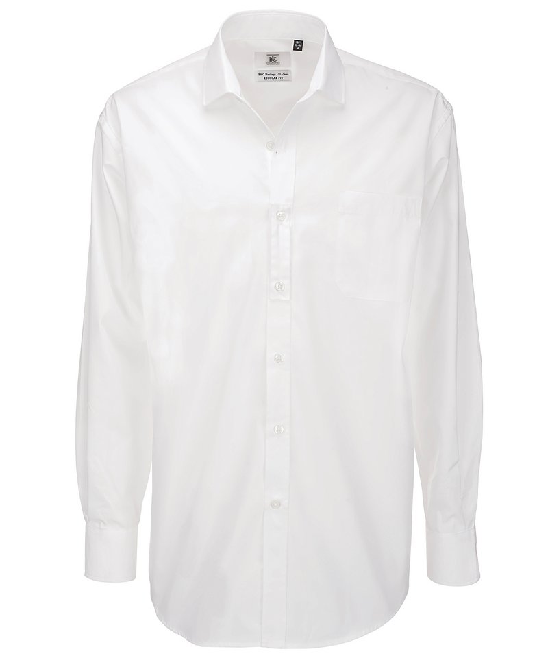 B&C Heritage Long Sleeve Men's in White by B & C Collection — Custom branded clothing by Print Press, featuring premium embroidery produced in our specialist print lab in the UK.