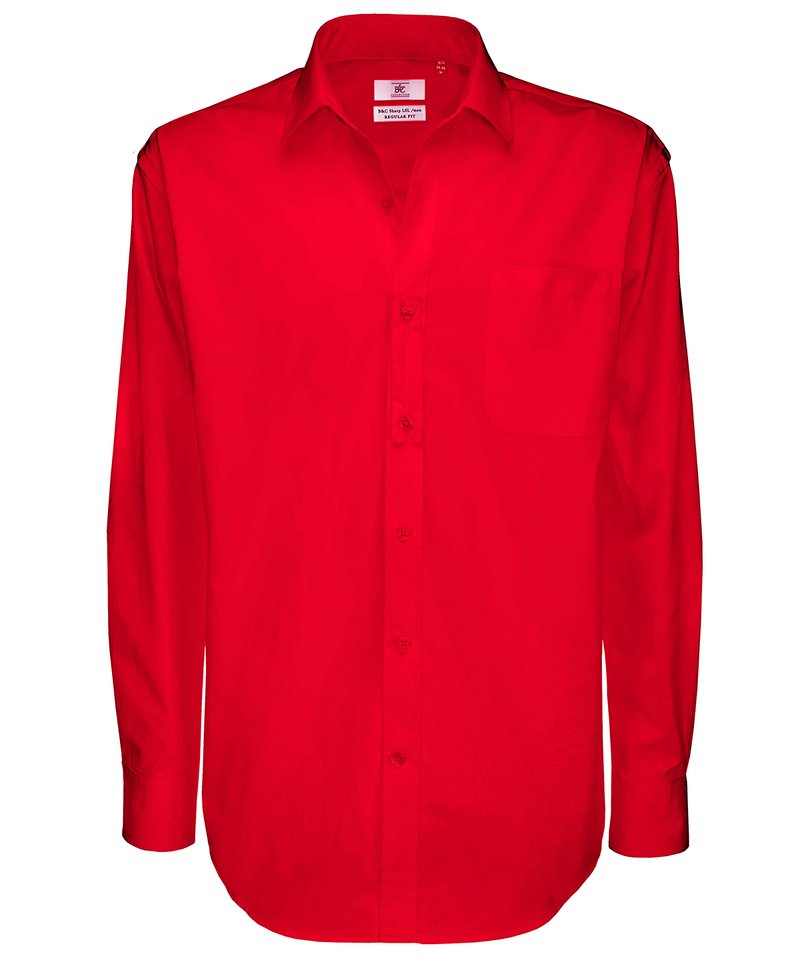 B&C Sharp Long Sleeve Men's in Deep Red by B & C Collection — Custom branded clothing by Print Press, featuring premium embroidery produced in our specialist print lab in the UK.