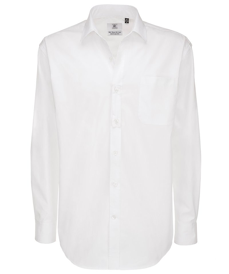 B&C Sharp Long Sleeve Men's in White by B & C Collection — Custom branded clothing by Print Press, featuring premium embroidery produced in our specialist print lab in the UK.