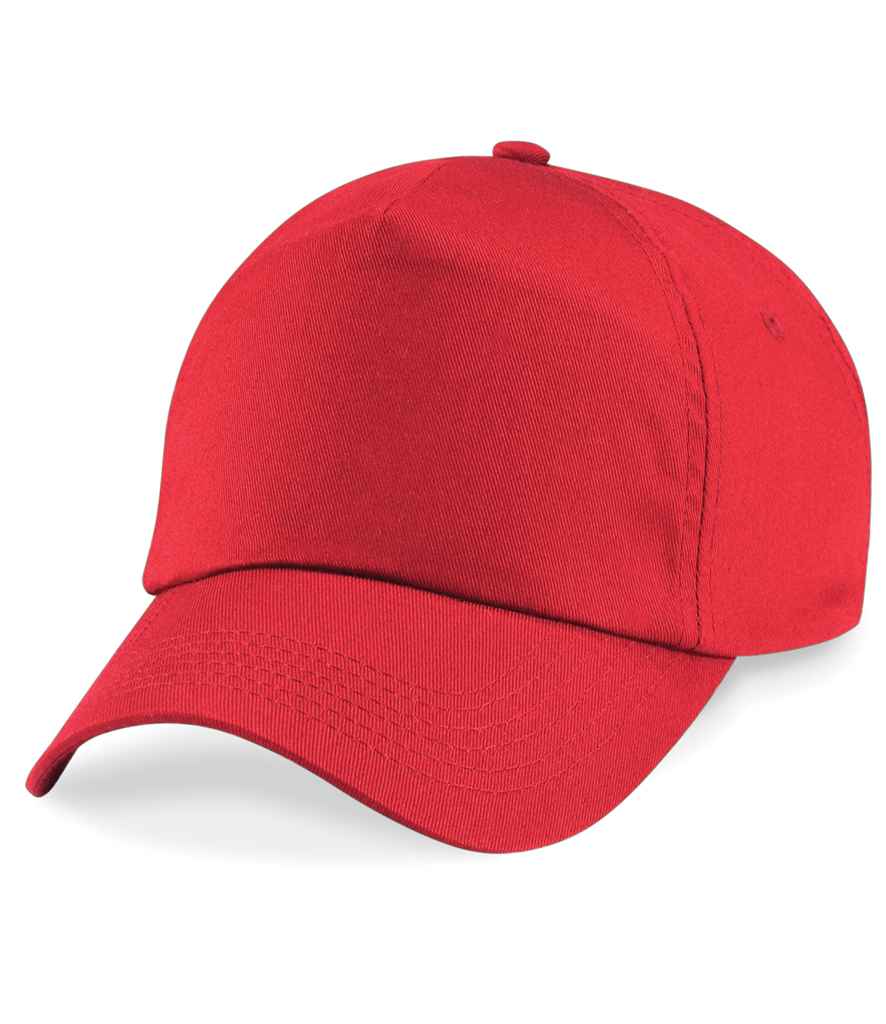 Beechfield Original 5 Panel Cap in ONE Bright Red by Beechfield — Custom branded clothing by Print Press, featuring premium embroidery produced in our specialist print lab in the UK.