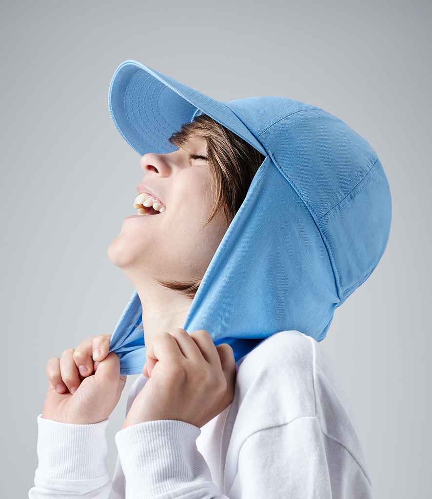 Beechfield Kids Legionnaire Style Cap in ONE Sky Blue by Beechfield — Custom branded clothing by Print Press, featuring premium embroidery produced in our specialist print lab in the UK.