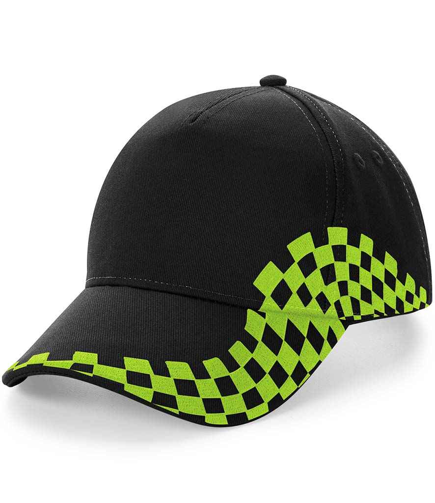 Beechfield Grand Prix Cap in ONE Black Lime Green by Beechfield — Custom branded clothing by Print Press, featuring premium embroidery produced in our specialist print lab in the UK.