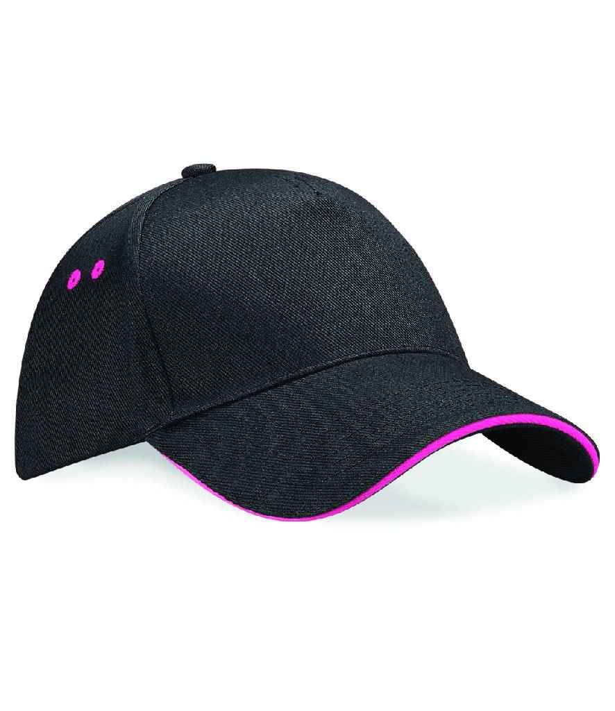 Beechfield Ultimate 5 Panel Cap with Sandwich Peak in ONE Black Fuchsia by Beechfield — Custom branded clothing by Print Press, featuring premium embroidery produced in our specialist print lab in the UK.