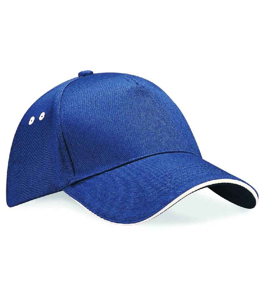 Beechfield Ultimate 5 Panel Cap with Sandwich Peak in ONE French Navy Putty by Beechfield — Custom branded clothing by Print Press, featuring premium embroidery produced in our specialist print lab in the UK.