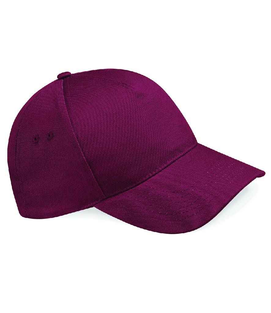 Beechfield Ultimate 5 Panel Cap in ONE Burgundy by Beechfield — Custom branded clothing by Print Press, featuring premium embroidery produced in our specialist print lab in the UK.