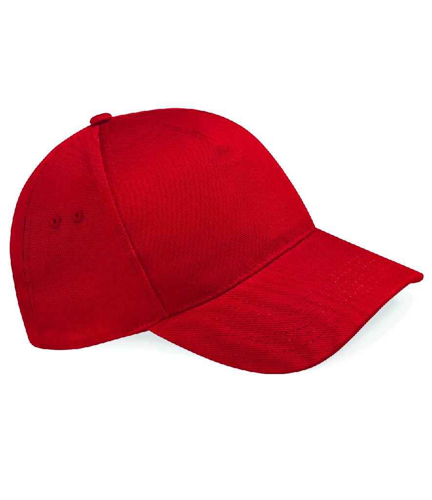 Beechfield Ultimate 5 Panel Cap in ONE Classic Red by Beechfield — Custom branded clothing by Print Press, featuring premium embroidery produced in our specialist print lab in the UK.