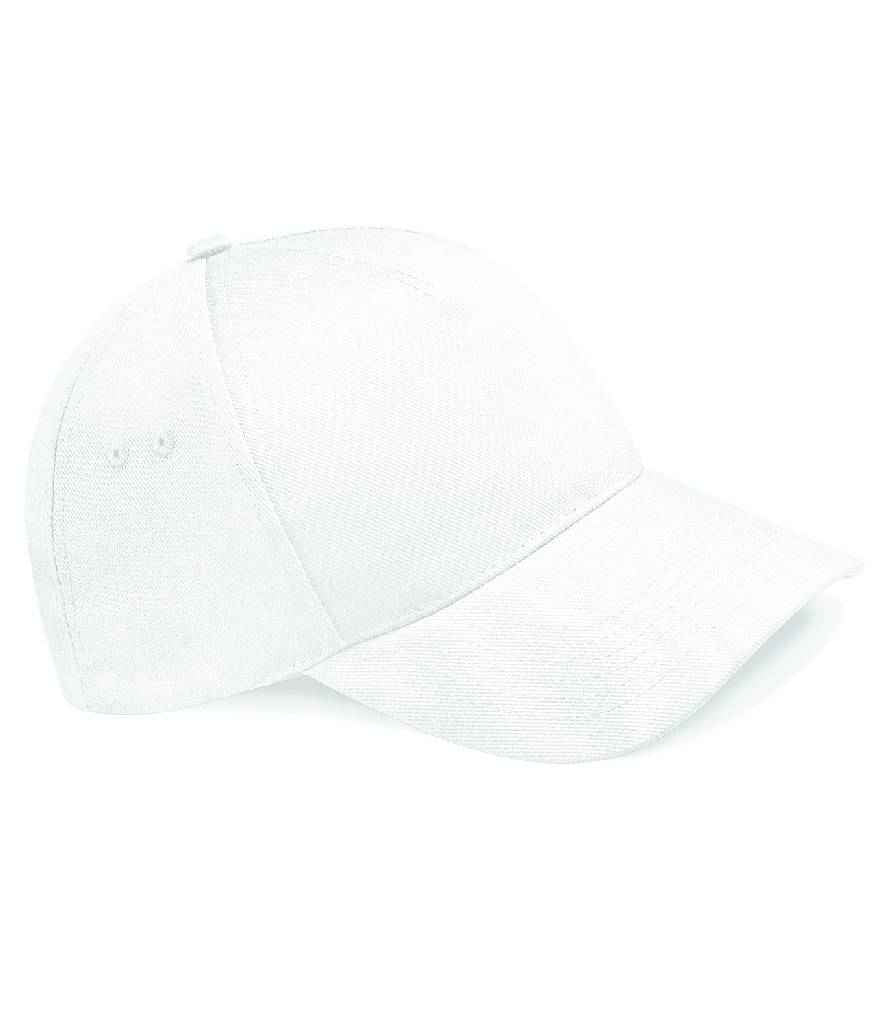 Beechfield Ultimate 5 Panel Cap in ONE White by Beechfield — Custom branded clothing by Print Press, featuring premium embroidery produced in our specialist print lab in the UK.