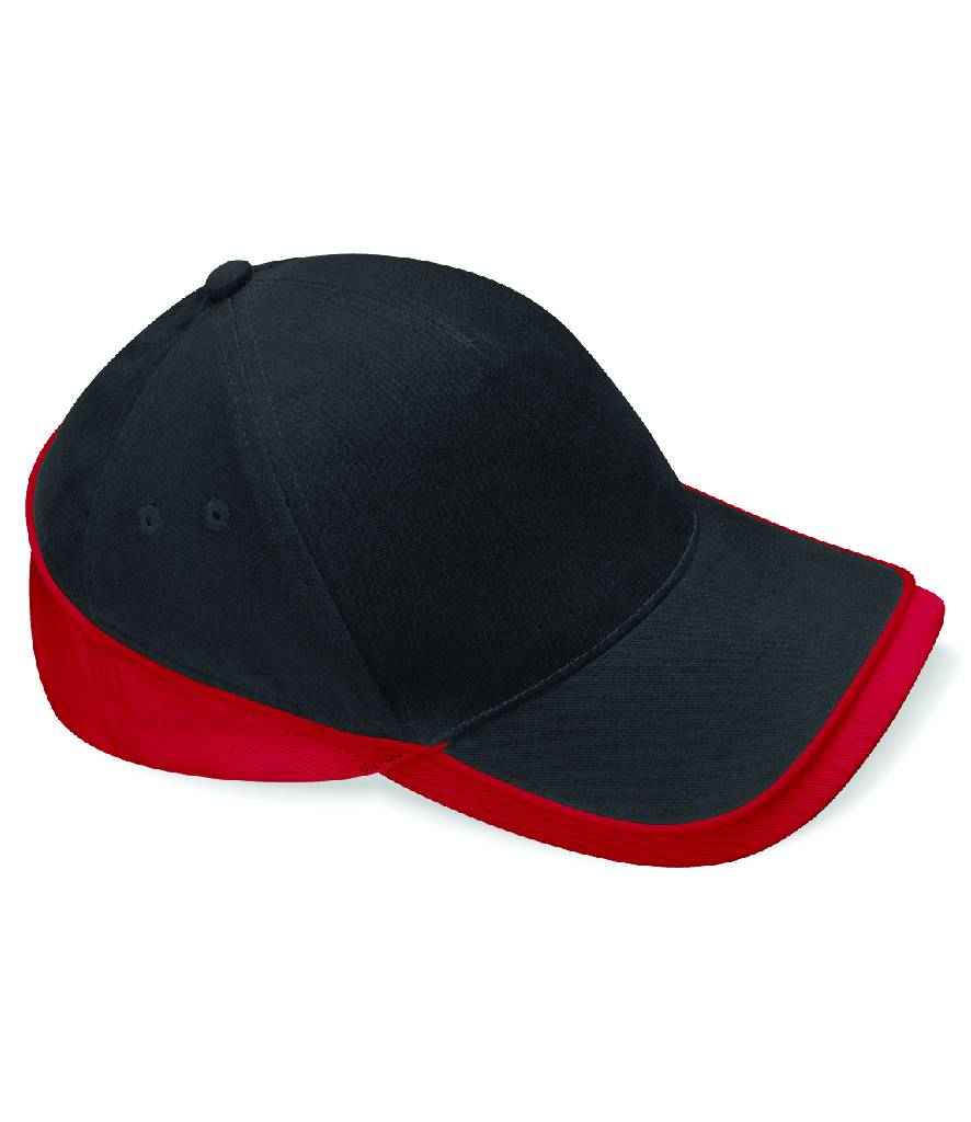 Beechfield Teamwear Competition Cap in ONE Black Classic Red by Beechfield — Custom branded clothing by Print Press, featuring premium embroidery produced in our specialist print lab in the UK.