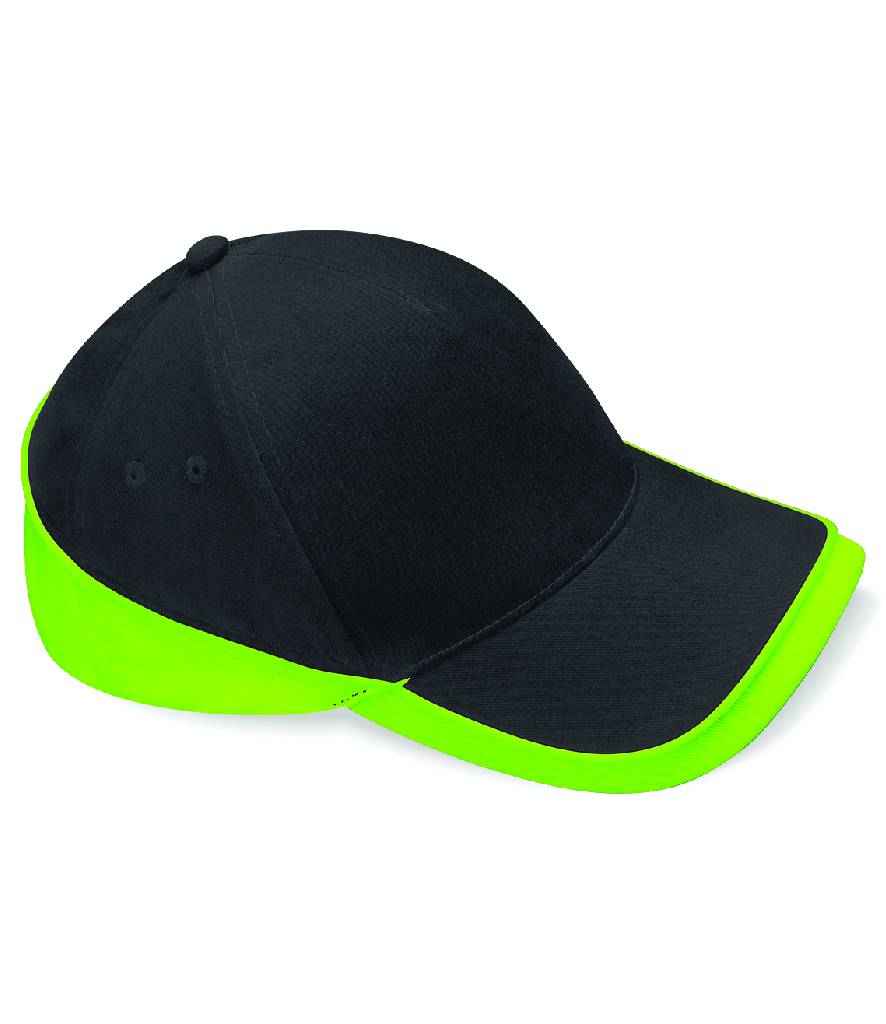 Beechfield Teamwear Competition Cap in ONE Black Lime Green by Beechfield — Custom branded clothing by Print Press, featuring premium embroidery produced in our specialist print lab in the UK.