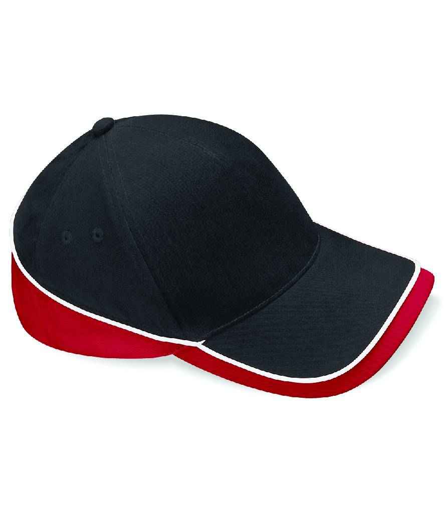 Beechfield Teamwear Competition Cap in ONE Black Classic Red White by Beechfield — Custom branded clothing by Print Press, featuring premium embroidery produced in our specialist print lab in the UK.