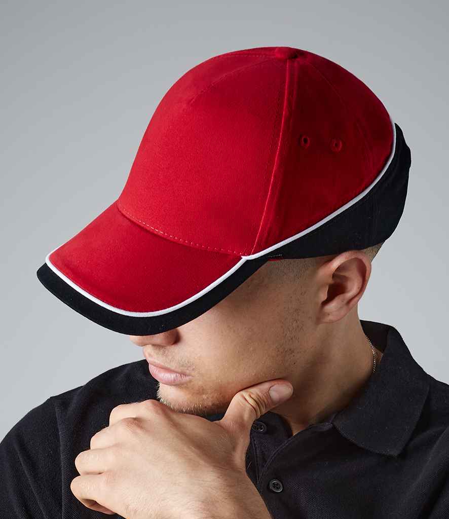 Beechfield Teamwear Competition Cap in ONE Classic Red Black White by Beechfield — Custom branded clothing by Print Press, featuring premium embroidery produced in our specialist print lab in the UK.