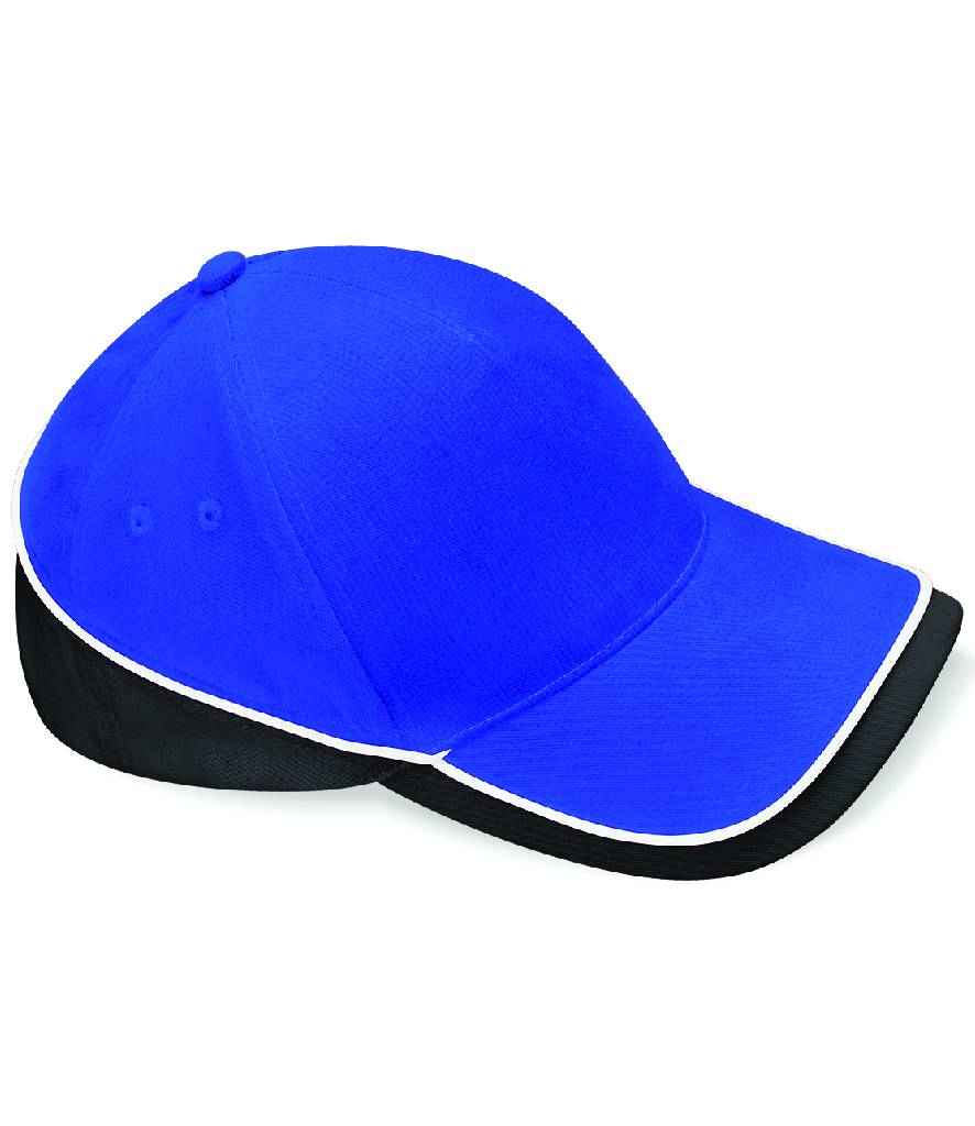 Beechfield Teamwear Competition Cap in ONE Bright Royal Black White by Beechfield — Custom branded clothing by Print Press, featuring premium embroidery produced in our specialist print lab in the UK.