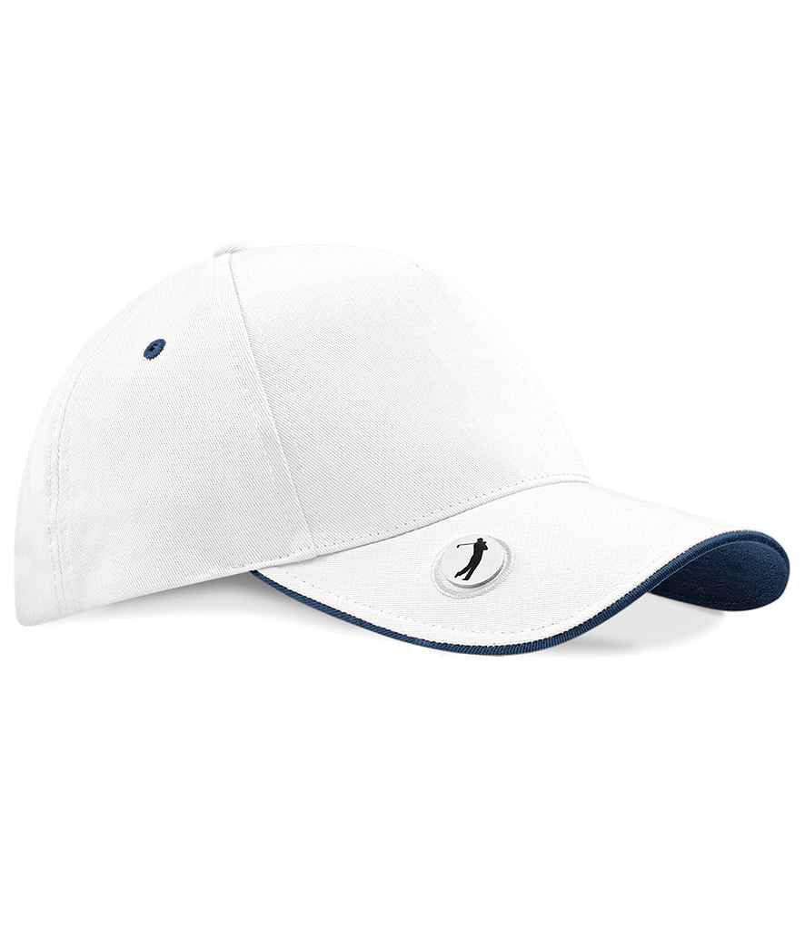 Beechfield Pro-Style Ball Mark Golf Cap in ONE White French Navy by Beechfield — Custom branded clothing by Print Press, featuring premium embroidery produced in our specialist print lab in the UK.