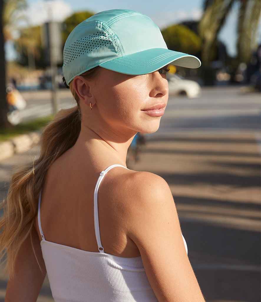 Beechfield Technical Running Cap in ONE Aqua by Beechfield — Custom branded clothing by Print Press, featuring premium embroidery produced in our specialist print lab in the UK.