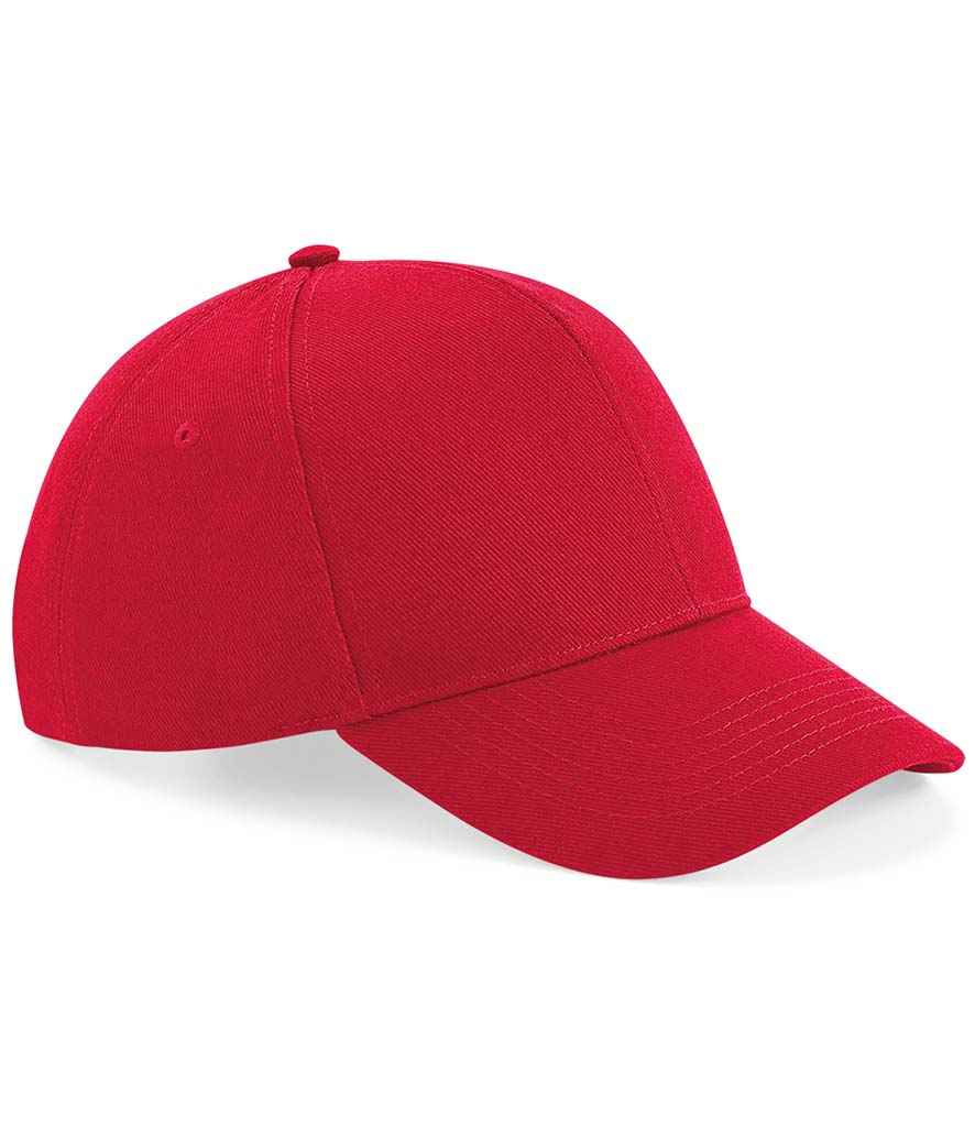 Beechfield Ultimate 6 Panel Cap in ONE Classic Red by Beechfield — Custom branded clothing by Print Press, featuring premium embroidery produced in our specialist print lab in the UK.