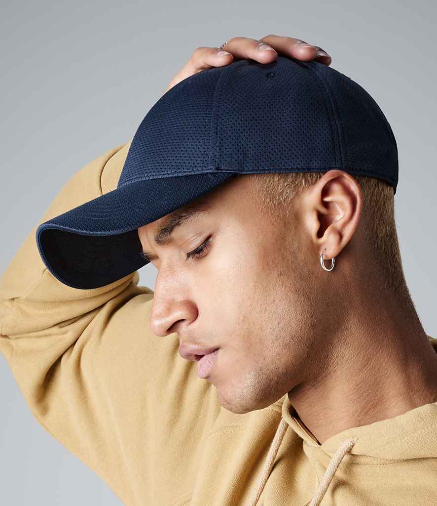 Beechfield Air Mesh 6 Panel Cap in ONE Navy by Beechfield — Custom branded clothing by Print Press, featuring premium embroidery produced in our specialist print lab in the UK.