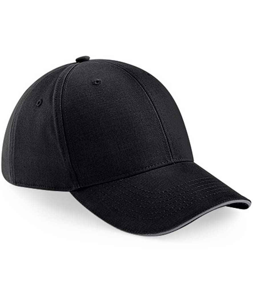 Beechfield Athleisure 6 Panel Cap in ONE Black Graphite Grey by Beechfield — Custom branded clothing by Print Press, featuring premium embroidery produced in our specialist print lab in the UK.