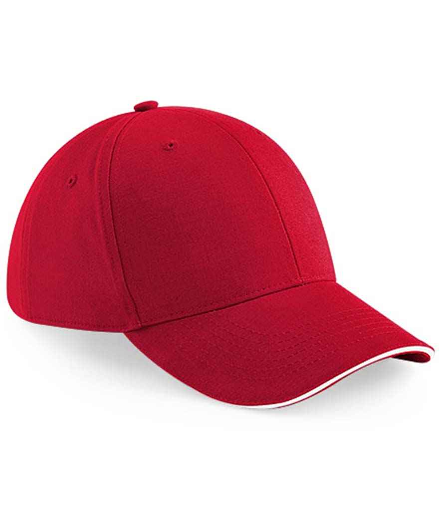 Beechfield Athleisure 6 Panel Cap in ONE Classic Red White by Beechfield — Custom branded clothing by Print Press, featuring premium embroidery produced in our specialist print lab in the UK.