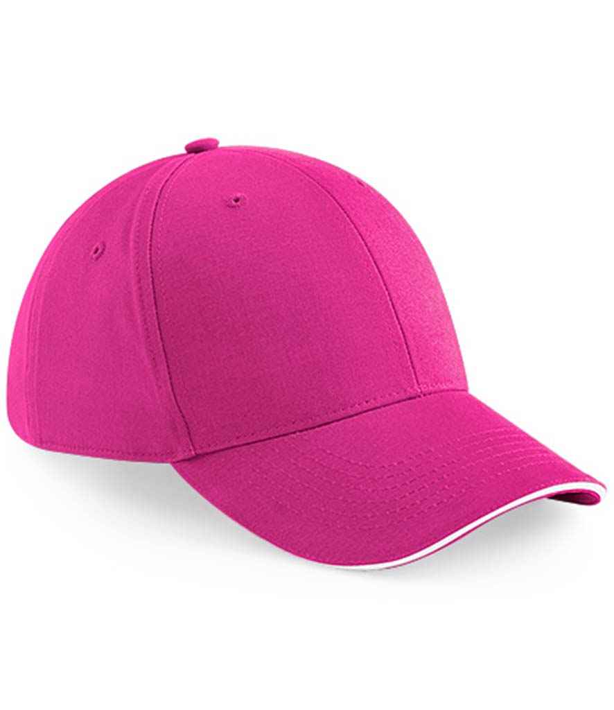 Beechfield Athleisure 6 Panel Cap in ONE Fuchsia White by Beechfield — Custom branded clothing by Print Press, featuring premium embroidery produced in our specialist print lab in the UK.
