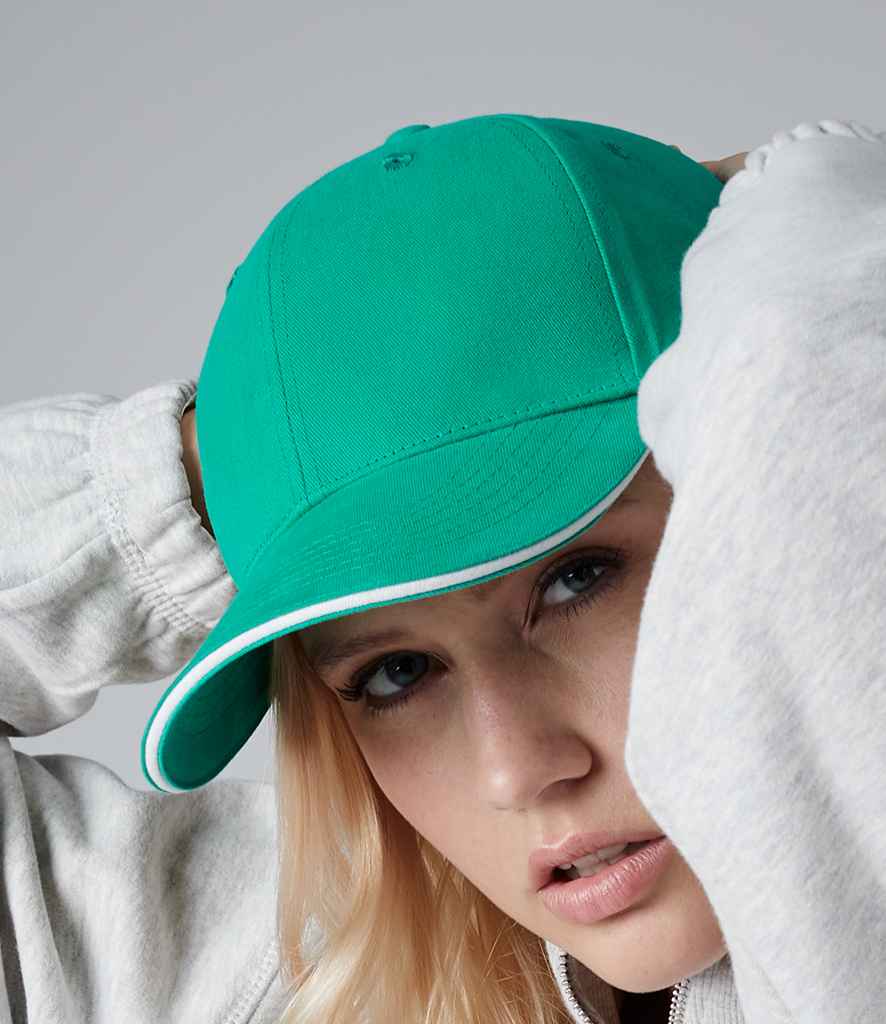 Beechfield Athleisure 6 Panel Cap in ONE Kelly Green White by Beechfield — Custom branded clothing by Print Press, featuring premium embroidery produced in our specialist print lab in the UK.