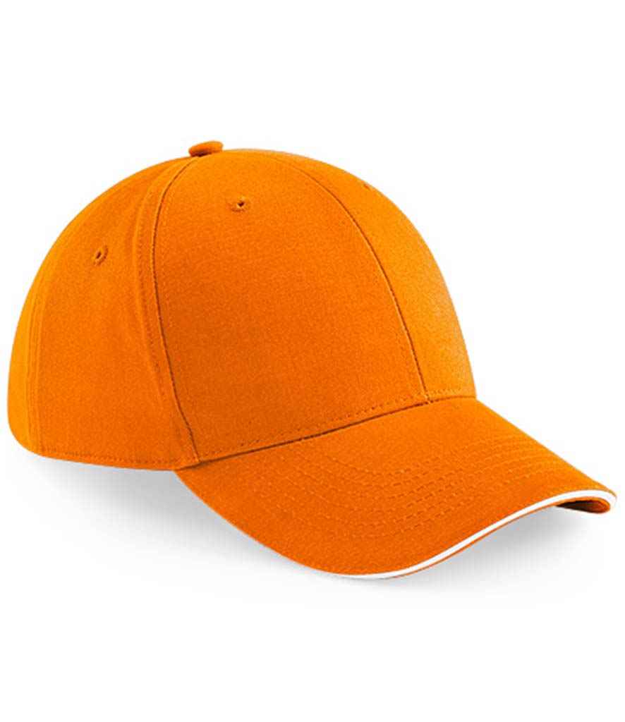 Beechfield Athleisure 6 Panel Cap in ONE Orange White by Beechfield — Custom branded clothing by Print Press, featuring premium embroidery produced in our specialist print lab in the UK.