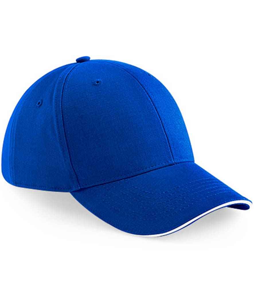 Beechfield Athleisure 6 Panel Cap in ONE Bright Royal White by Beechfield — Custom branded clothing by Print Press, featuring premium embroidery produced in our specialist print lab in the UK.